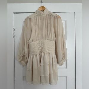 Size 4 Express Mock Neck Long Sleeve Pleated Waist Tiered Ruffle Mini Dress